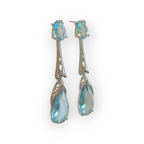 European Style Sky Blue Topaz Silver Woman Dangle Drop Earrings Wedding - Picture 4 of 7